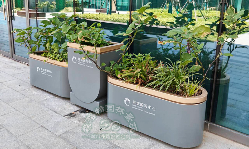 商务建筑户外绿化配套应用解析，组合景观花箱实景落地