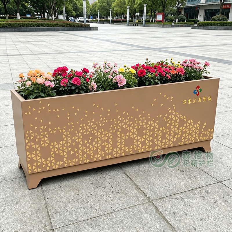 日喀则金色渐变三角纹金属花箱同款丝印花箱